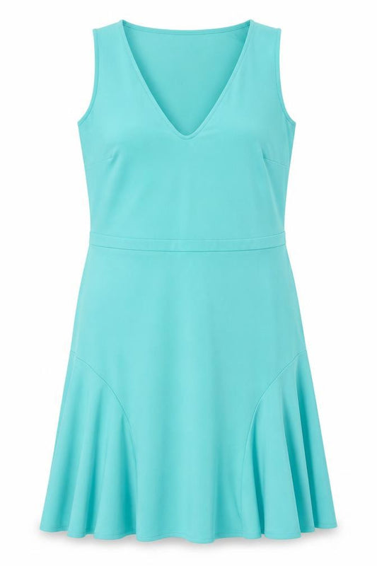 Front view of Scarlett B women’s blue polyester fit & flare, size UK 18, v-neck pullover - pleated