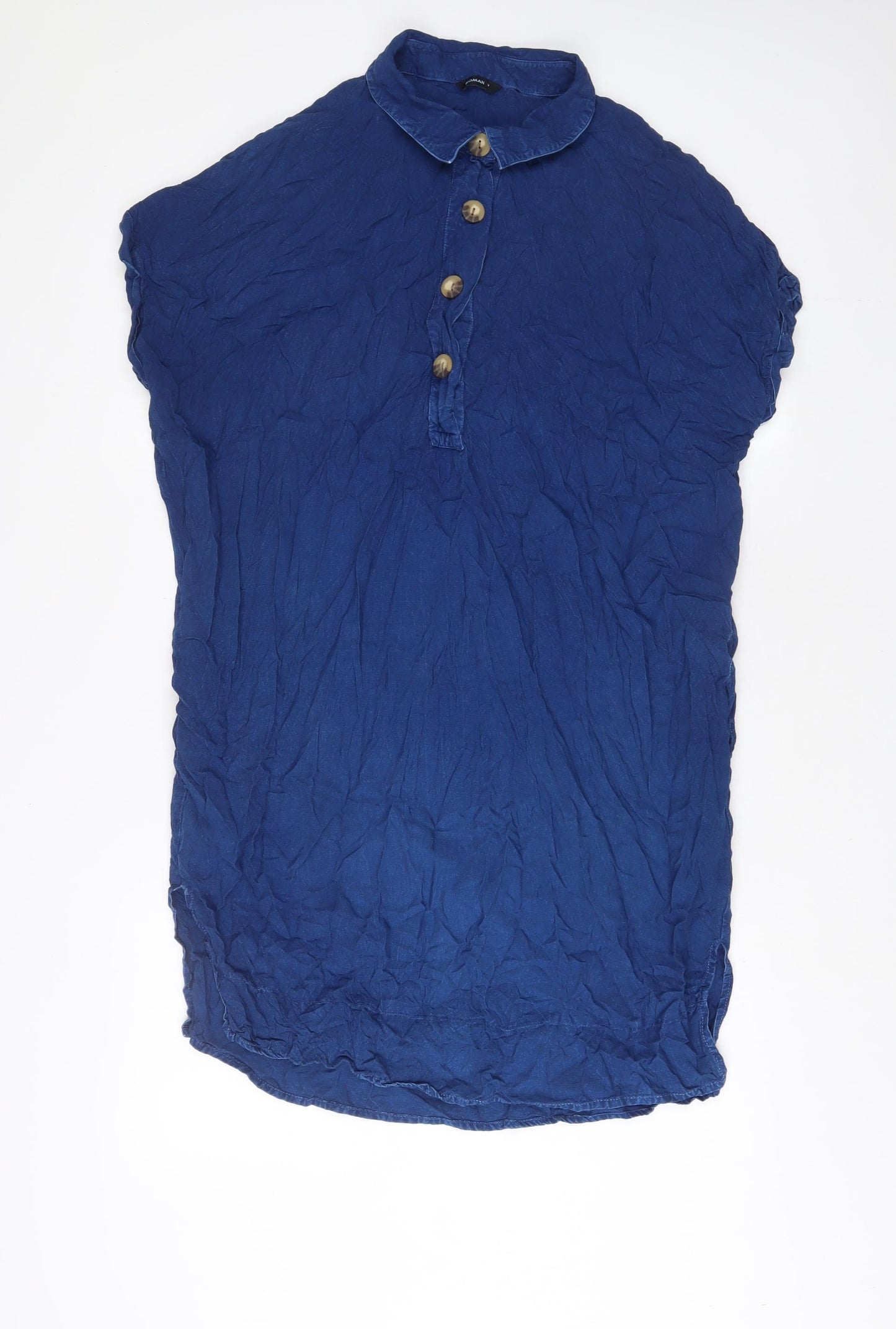 Roman Womens Blue Viscose Sheath Size 14 Collared Button