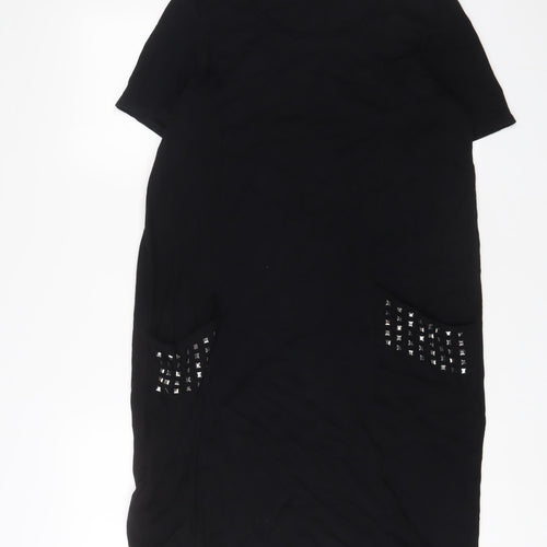 Roman Womens Black Viscose Sheath Size 14 Scoop Neck Pullover - Studded