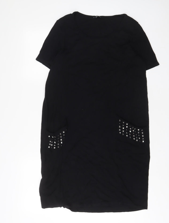 Roman Womens Black Viscose Sheath Size 14 Scoop Neck Pullover - Studded