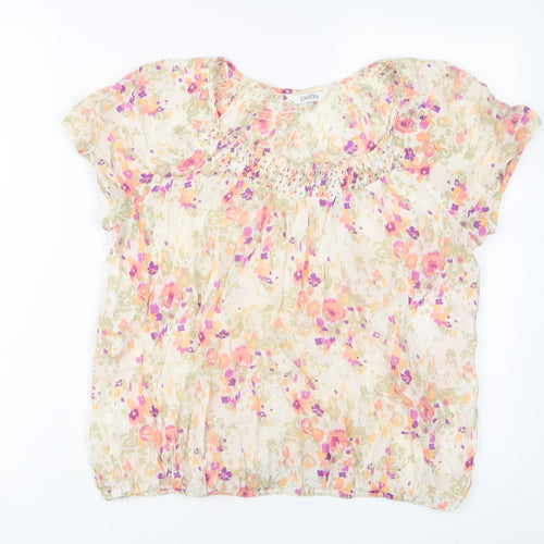 BHS Womens Multicoloured Geometric Cotton Basic T-Shirt Size 14 Scoop Neck - Sequins