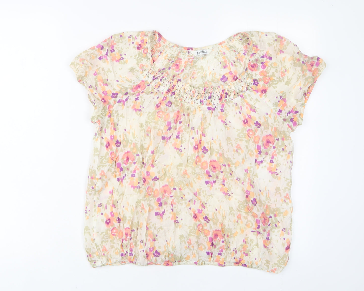 BHS Womens Multicoloured Geometric Cotton Basic T-Shirt Size 14 Scoop Neck - Sequins