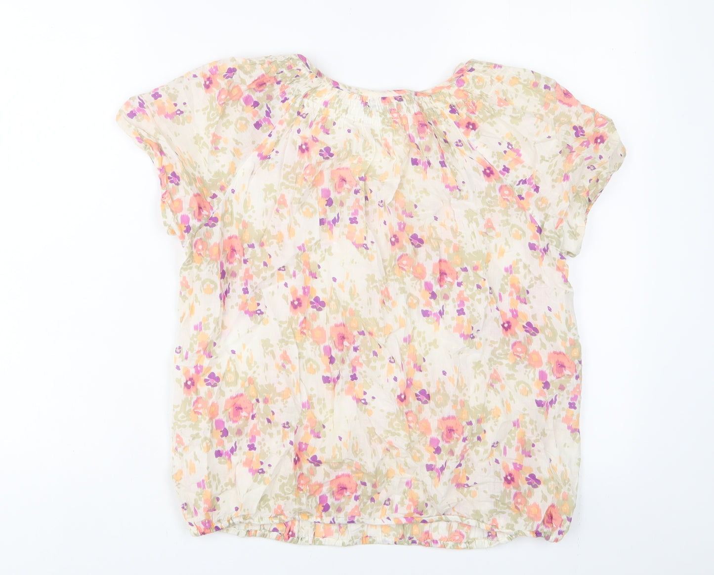 BHS Womens Multicoloured Geometric Cotton Basic T-Shirt Size 14 Scoop Neck - Sequins