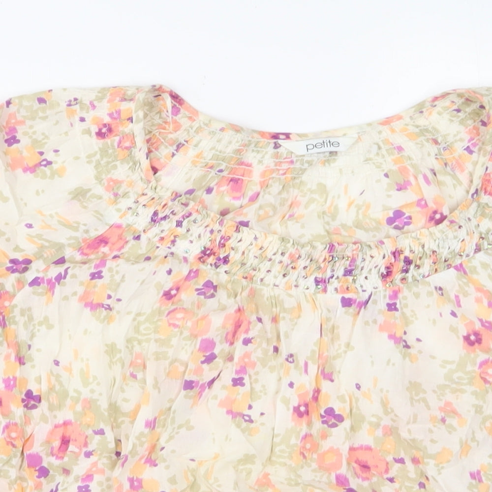 BHS Womens Multicoloured Geometric Cotton Basic T-Shirt Size 14 Scoop Neck - Sequins