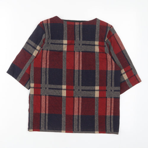 Topshop Womens Multicoloured Plaid Polyester Basic T-Shirt Size 8 Crew Neck