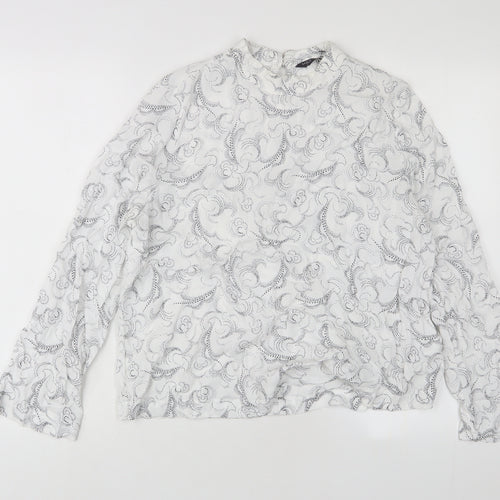 Marks and Spencer Womens White Geometric Viscose Basic Blouse Size 12 Round Neck