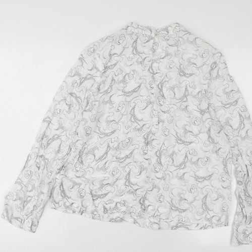 Marks and Spencer Womens White Geometric Viscose Basic Blouse Size 12 Round Neck
