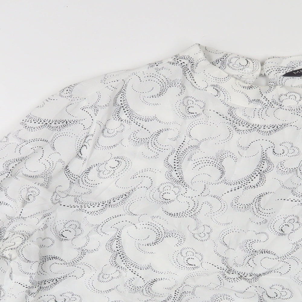 Marks and Spencer Womens White Geometric Viscose Basic Blouse Size 12 Round Neck