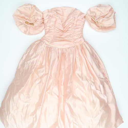 Ronald Joyce Womens Pink Polyester Ball Gown Size 12 Off the Shoulder Zip - Pleated, Bow