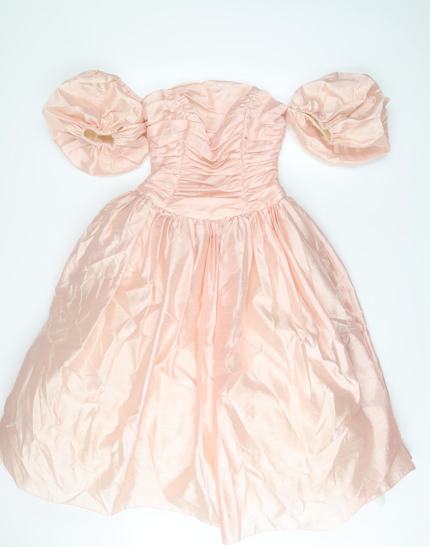 Ronald Joyce Womens Pink Polyester Ball Gown Size 12 Off the Shoulder Zip - Pleated, Bow