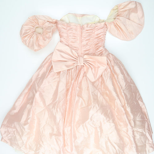 Ronald Joyce Womens Pink Polyester Ball Gown Size 12 Off the Shoulder Zip - Pleated, Bow