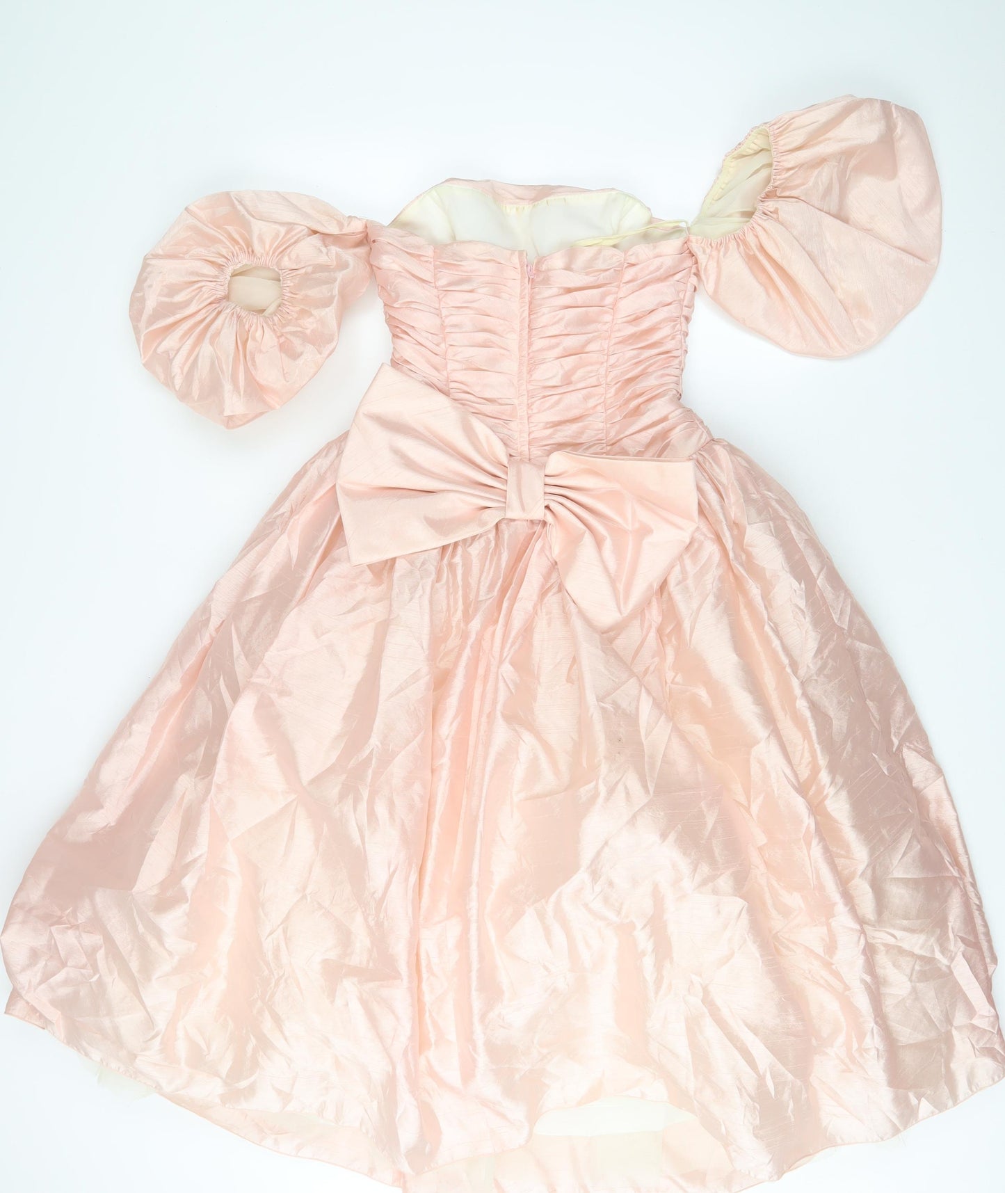 Ronald Joyce Womens Pink Polyester Ball Gown Size 12 Off the Shoulder Zip - Pleated, Bow