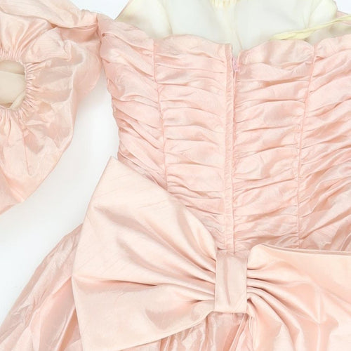 Ronald Joyce Womens Pink Polyester Ball Gown Size 12 Off the Shoulder Zip - Pleated, Bow