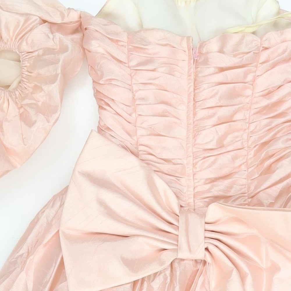 Ronald Joyce Womens Pink Polyester Ball Gown Size 12 Off the Shoulder Zip - Pleated, Bow