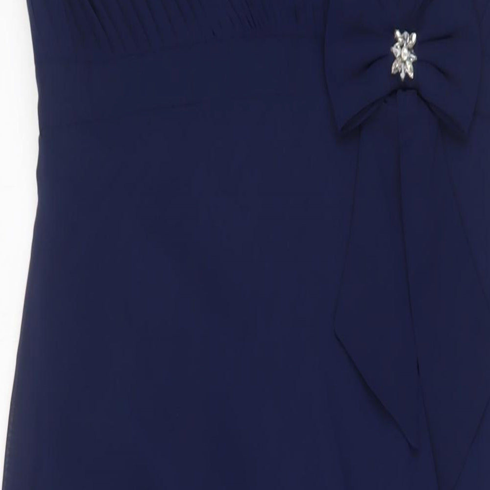 Serenade Womens Blue Polyester Ball Gown Size 16 V-Neck Zip