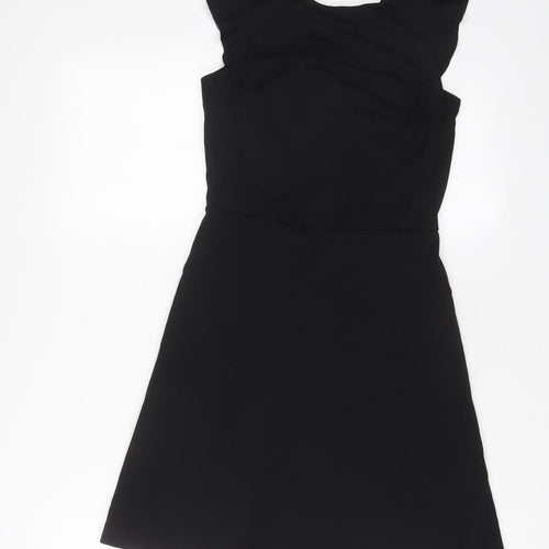 Topshop Womens Black Polyester A-Line Size 8 Boat Neck - Frill