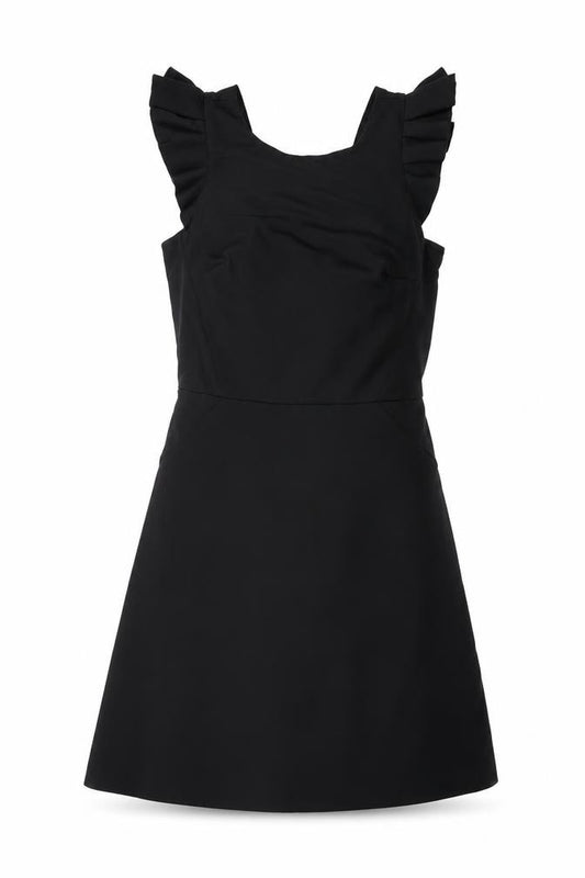 Front view of Topshop women’s black polyester a-line, size UK 8, boat neck - frill