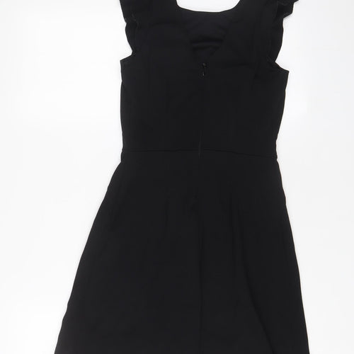 Topshop Womens Black Polyester A-Line Size 8 Boat Neck - Frill