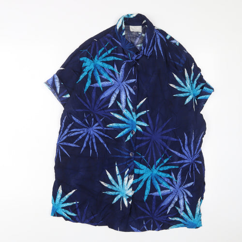 Nightingales Womens Blue Geometric Viscose Basic Button-Up Size 18 Collared - Shoulder Pads