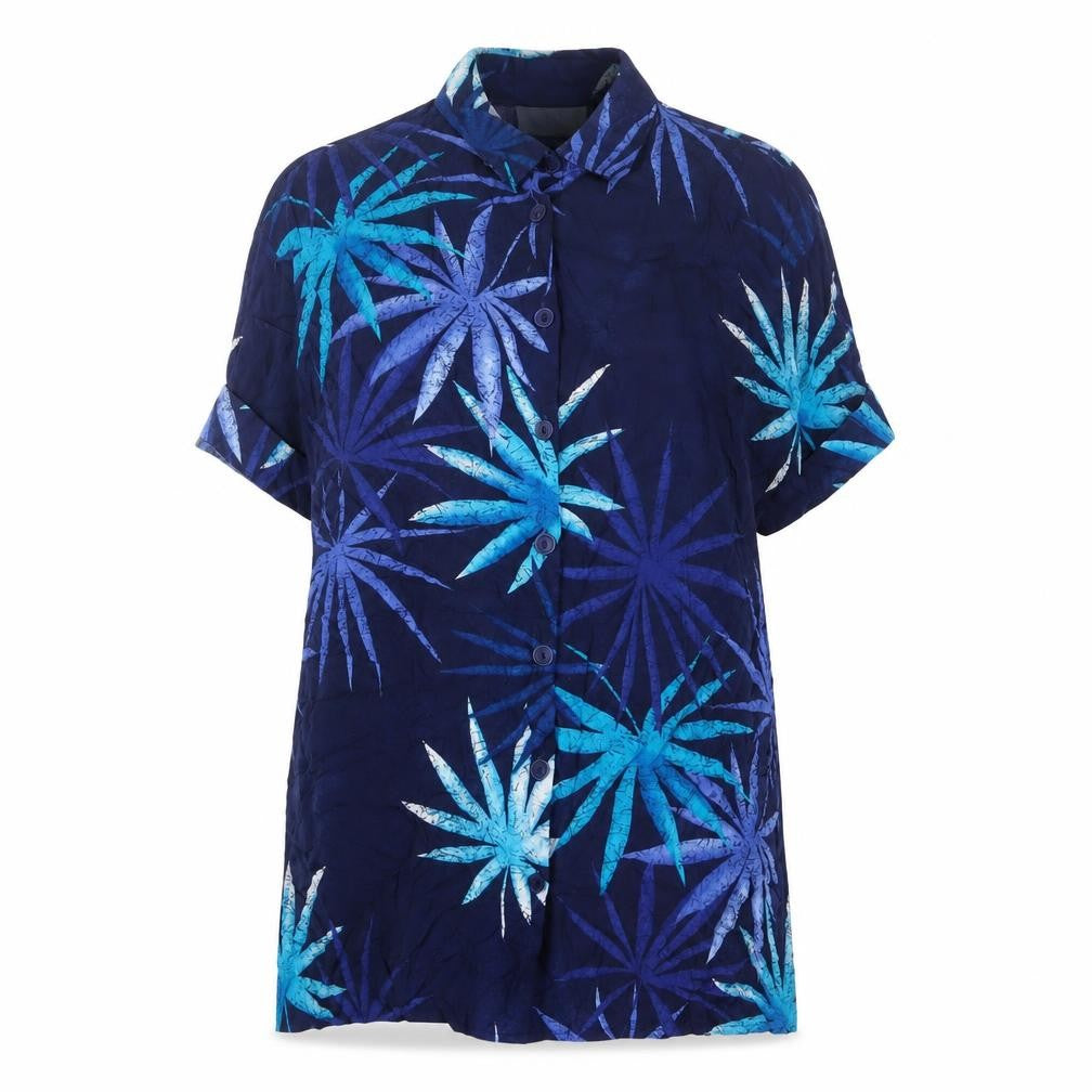 Nightingales Womens Blue Geometric Viscose Basic Button-Up Size 18 Collared - Shoulder Pads