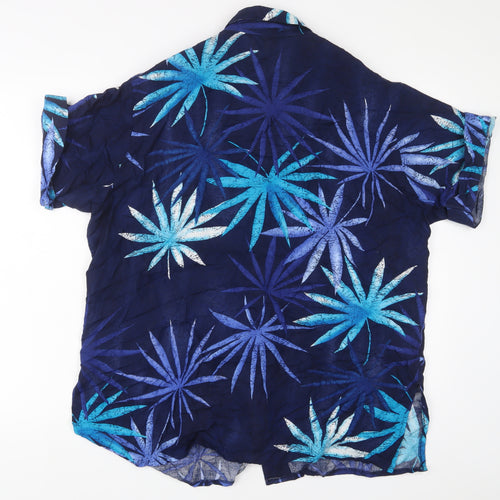 Nightingales Womens Blue Geometric Viscose Basic Button-Up Size 18 Collared - Shoulder Pads