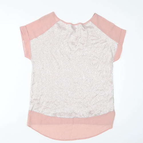 Roman Womens Pink Polyester Basic T-Shirt Size 12 Crew Neck