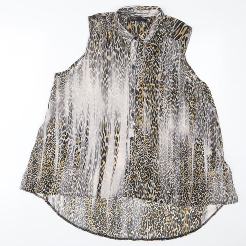 Topshop Womens Multicoloured Animal Print Polyester Basic Button-Up Size 14 Collared