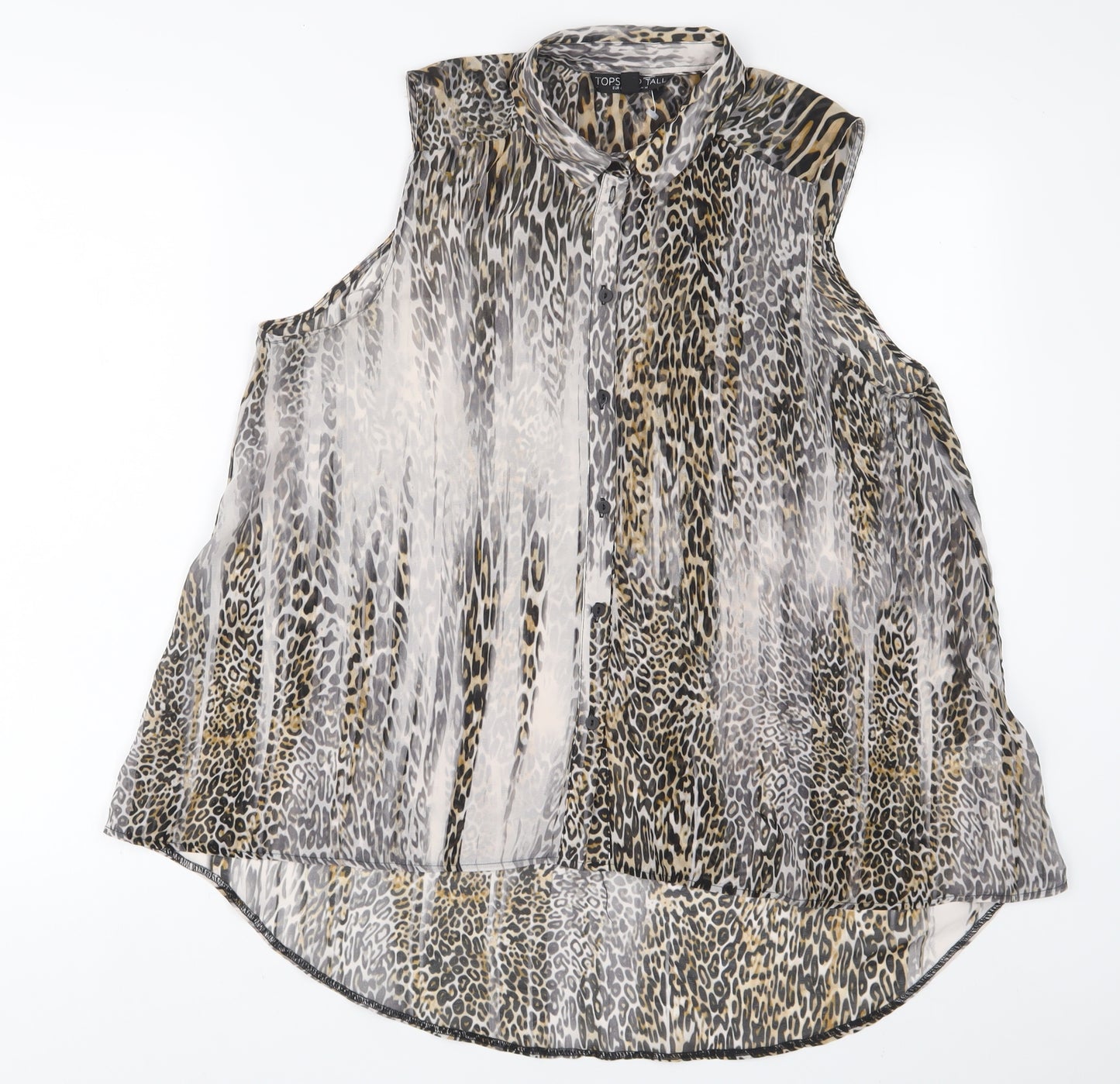 Topshop Womens Multicoloured Animal Print Polyester Basic Button-Up Size 14 Collared