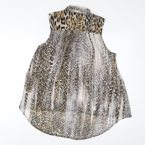 Topshop Womens Multicoloured Animal Print Polyester Basic Button-Up Size 14 Collared