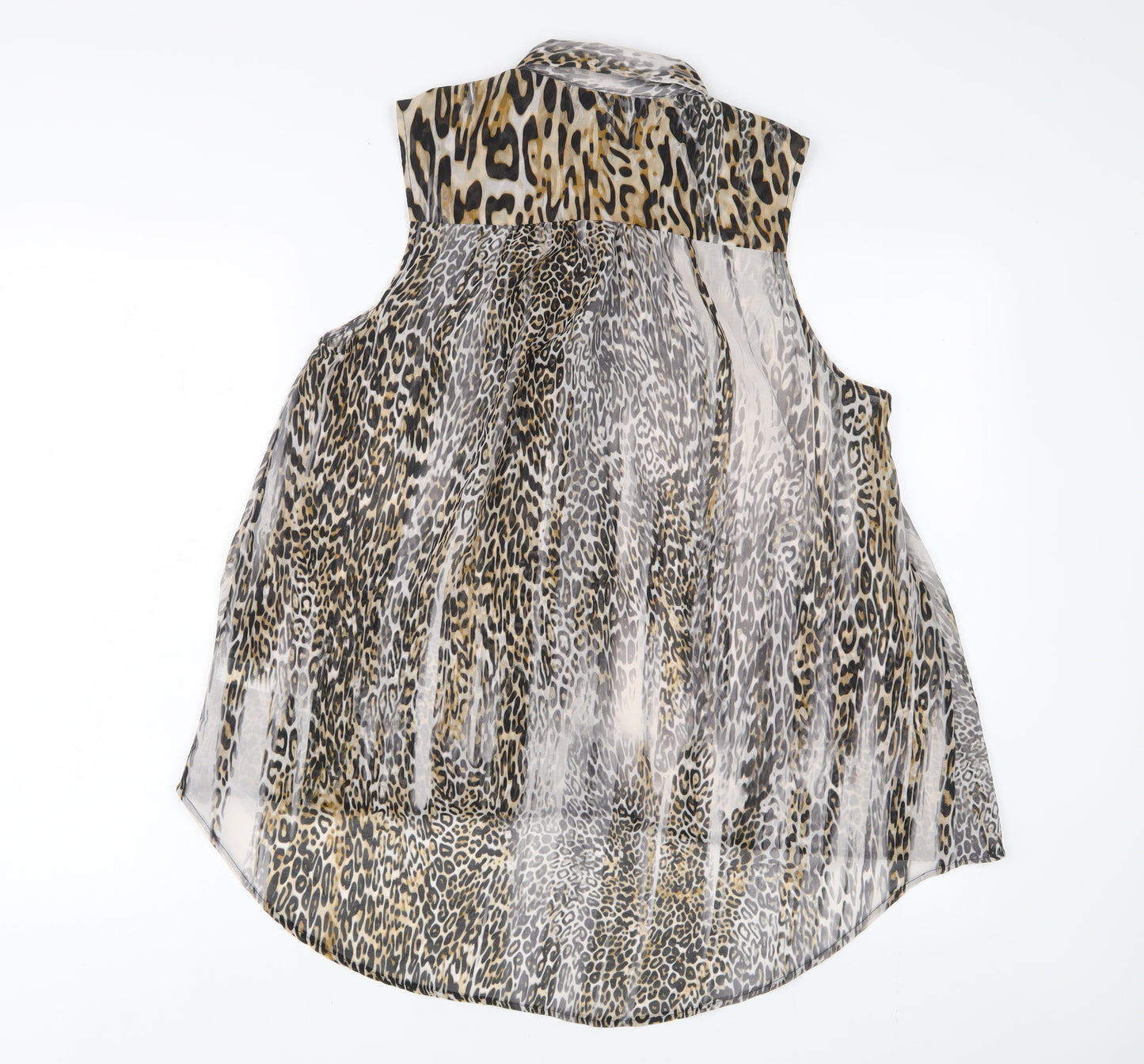 Topshop Womens Multicoloured Animal Print Polyester Basic Button-Up Size 14 Collared