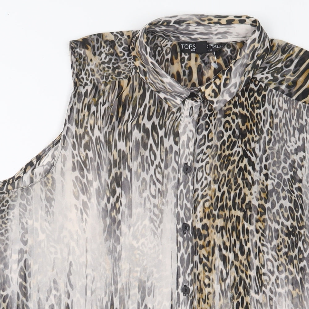 Topshop Womens Multicoloured Animal Print Polyester Basic Button-Up Size 14 Collared
