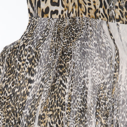 Topshop Womens Multicoloured Animal Print Polyester Basic Button-Up Size 14 Collared