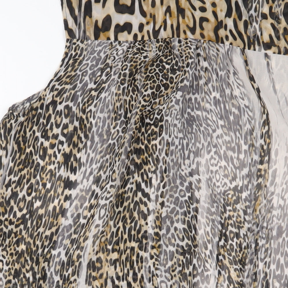 Topshop Womens Multicoloured Animal Print Polyester Basic Button-Up Size 14 Collared