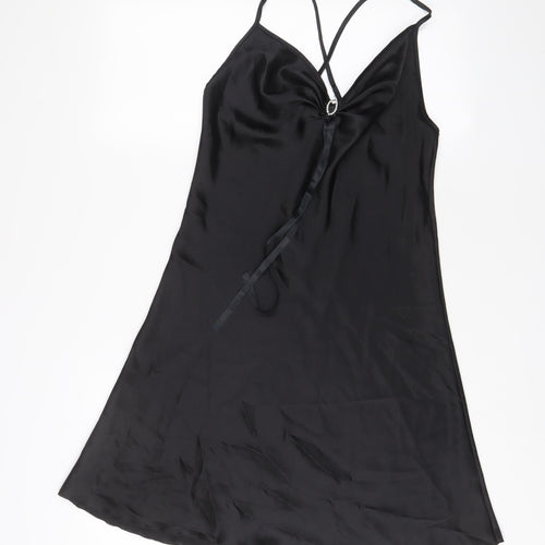 DYNASTY Womens Black Solid Polyester Cami Dress Size L