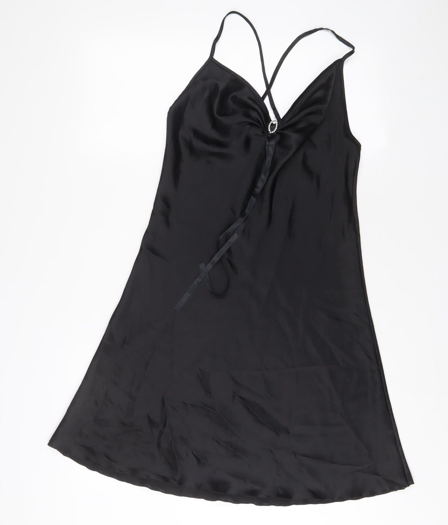 DYNASTY Womens Black Solid Polyester Cami Dress Size L