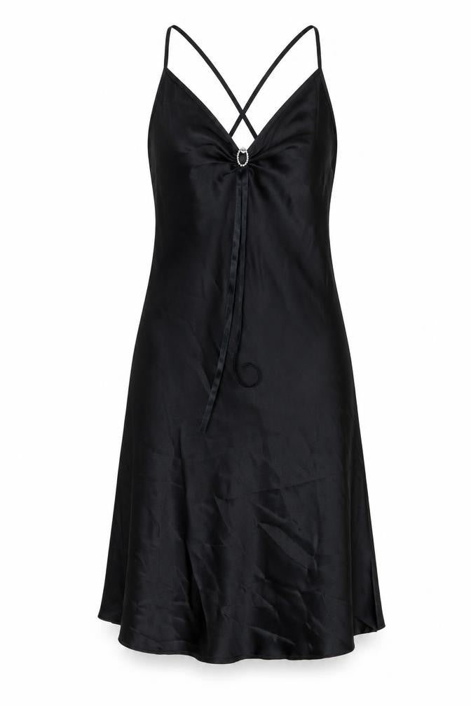 DYNASTY Womens Black Solid Polyester Cami Dress Size L