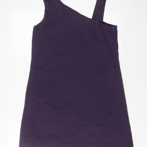 Oasis Womens Purple Polyester A-Line Size 14 One Shoulder Zip