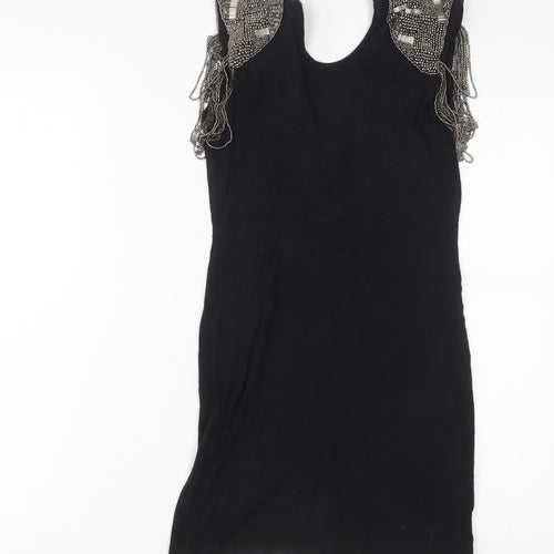tPSHOP Womens Black Viscose Bodycon Size 10 Scoop Neck Pullover - Beaded