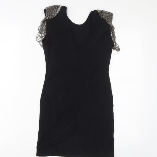 tPSHOP Womens Black Viscose Bodycon Size 10 Scoop Neck Pullover - Beaded
