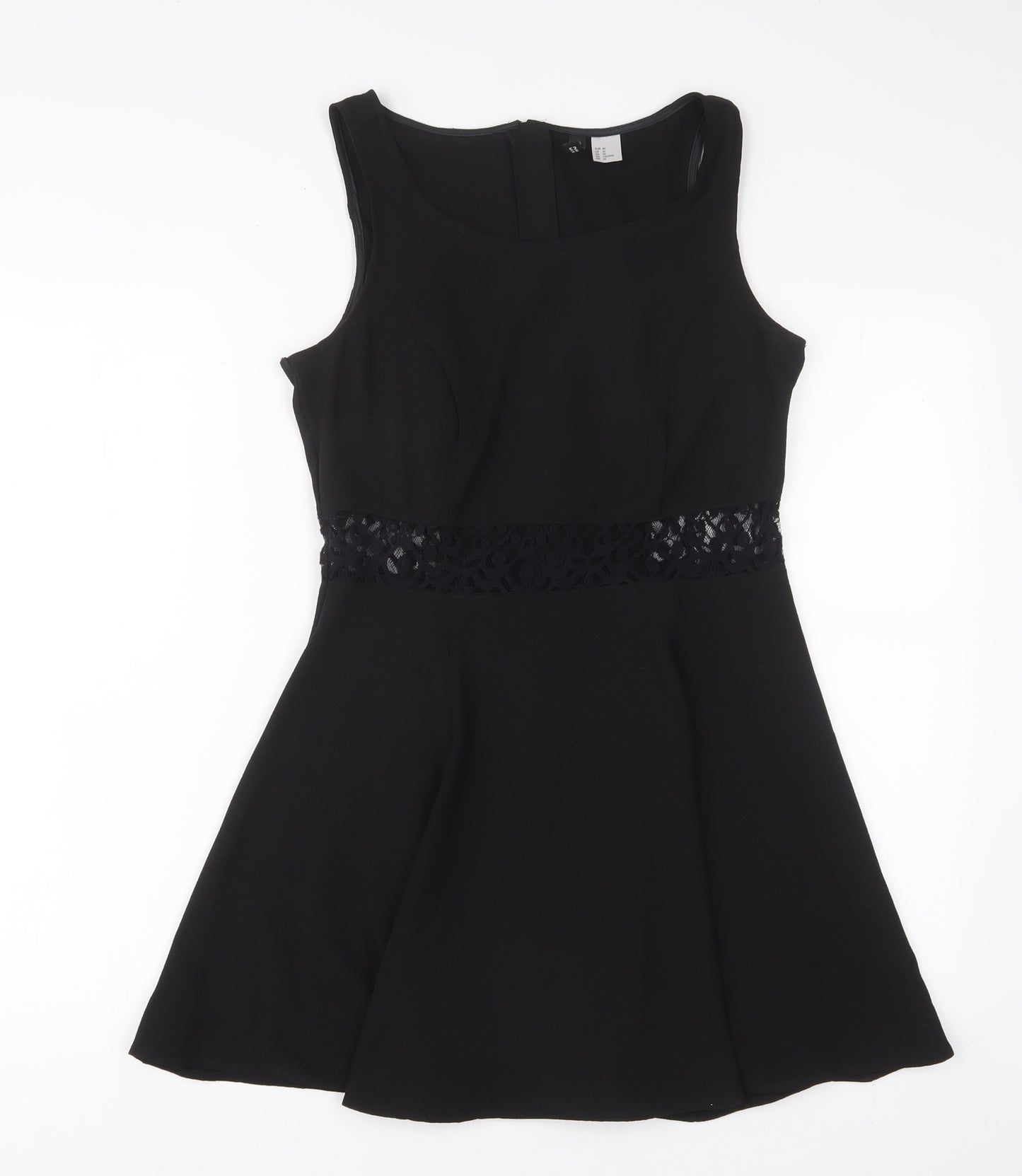 H&M Womens Black Polyester Fit & Flare Size 14 Boat Neck Zip - Lace