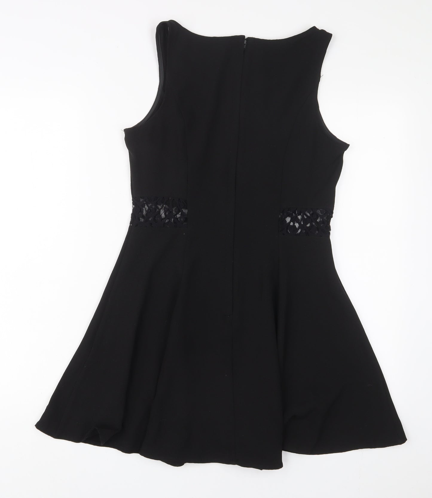 H&M Womens Black Polyester Fit & Flare Size 14 Boat Neck Zip - Lace