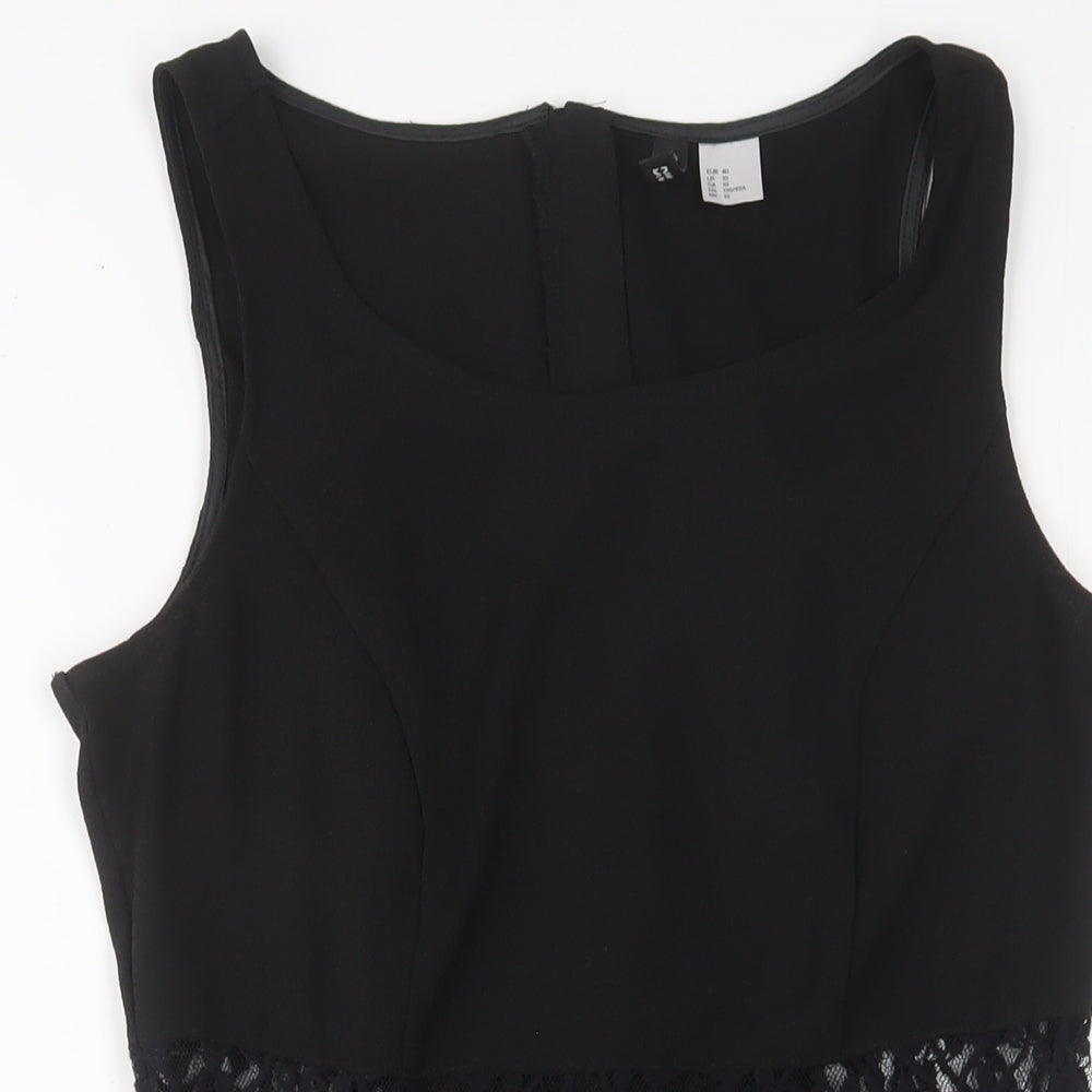 H&M Womens Black Polyester Fit & Flare Size 14 Boat Neck Zip - Lace