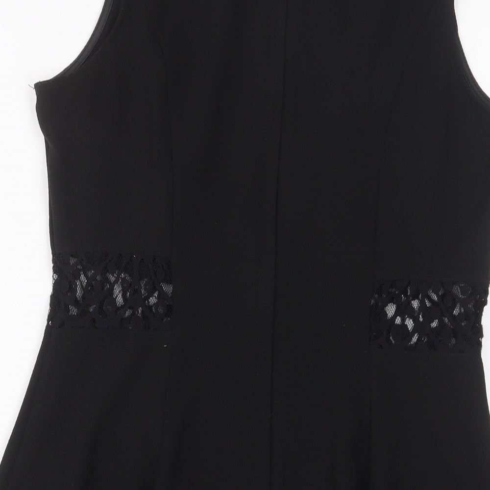 H&M Womens Black Polyester Fit & Flare Size 14 Boat Neck Zip - Lace