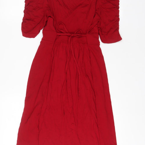 Wallis Womens Red Viscose A-Line Size 12 V-Neck Pullover - Pleated