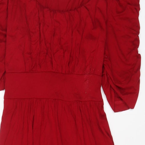 Wallis Womens Red Viscose A-Line Size 12 V-Neck Pullover - Pleated