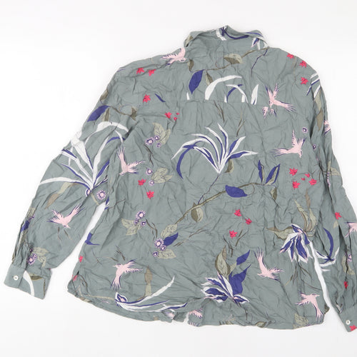 House of Soul Womens Blue Floral Viscose Basic Button-Up Size M Collared
