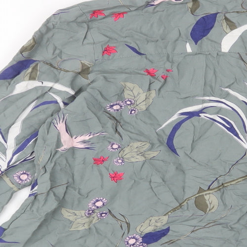 House of Soul Womens Blue Floral Viscose Basic Button-Up Size M Collared