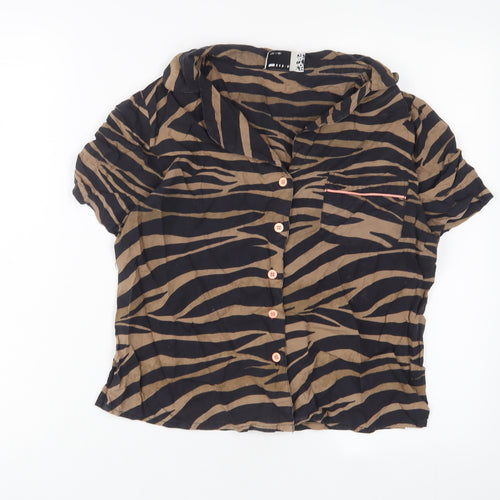 ASOS Womens Brown Animal Print Viscose Basic Button-Up Size 8 Collared