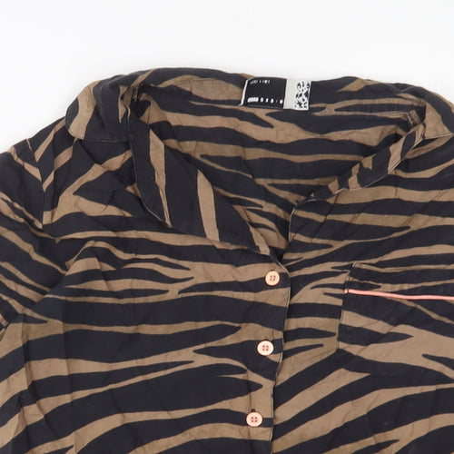 ASOS Womens Brown Animal Print Viscose Basic Button-Up Size 8 Collared