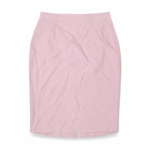 Front view of etham women’s pink polyester a-line skirt, size UK 16, button